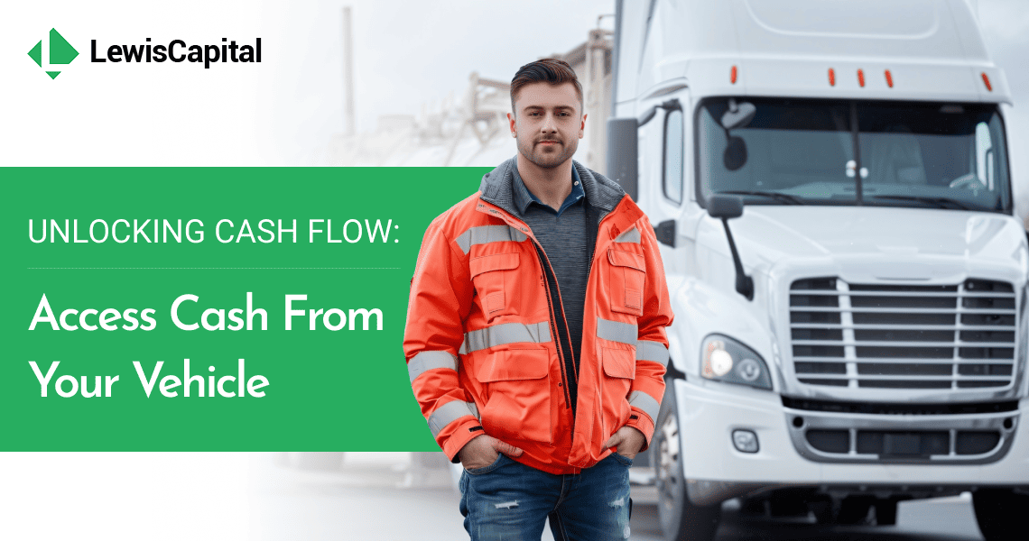 Commercial semi truck parked at freight terminal representing vehicle equity for working capital loans.