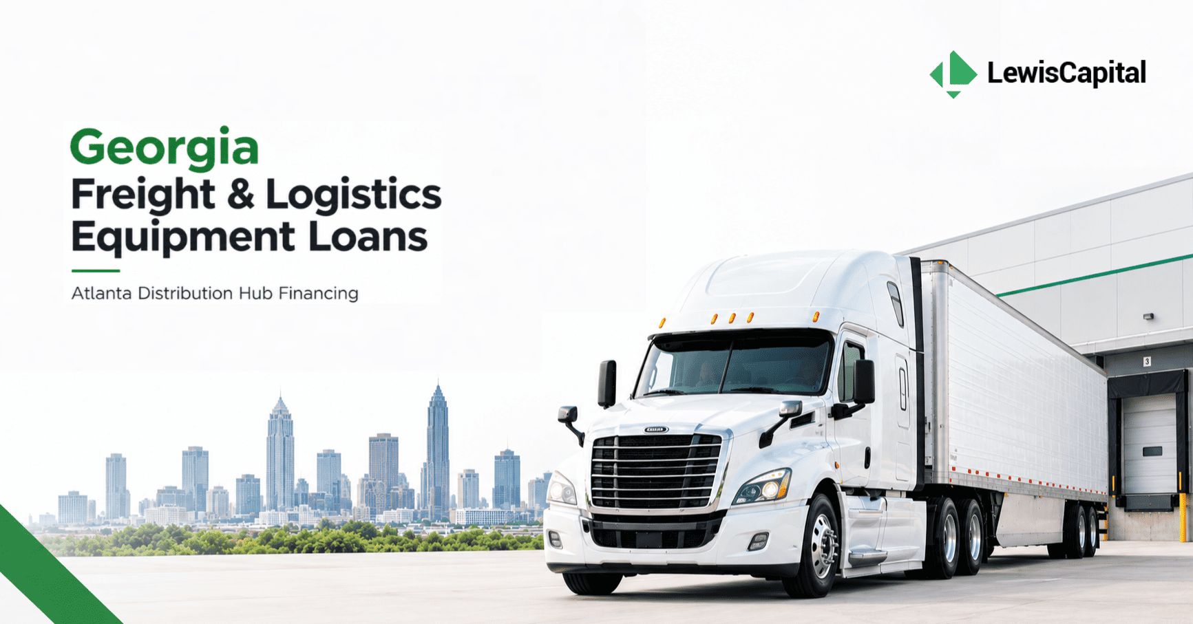 Georgia freight and logistics equipment loans for Atlanta distribution hub financing featuring a commercial truck and warehouse.